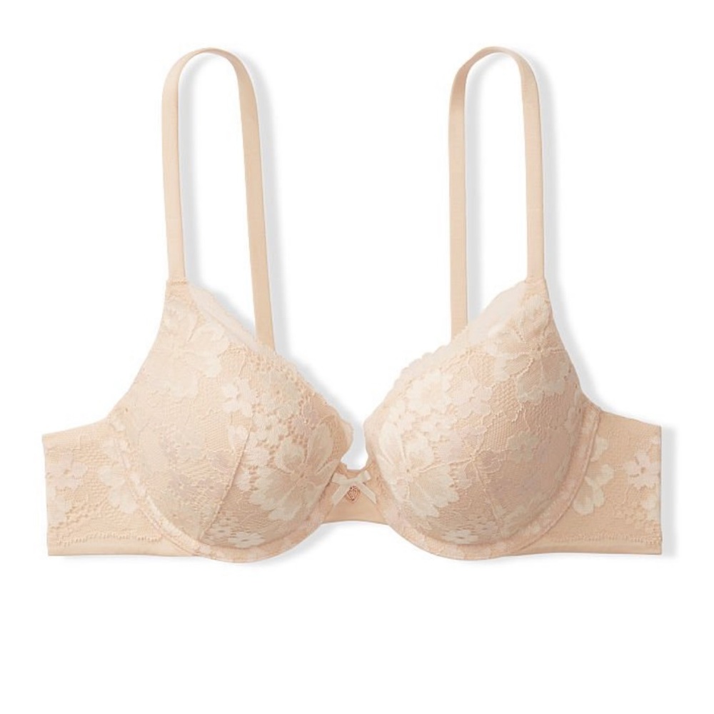 Victoria’s Secret Embroidered Lace Bra in Nude Floral, Size 32D
